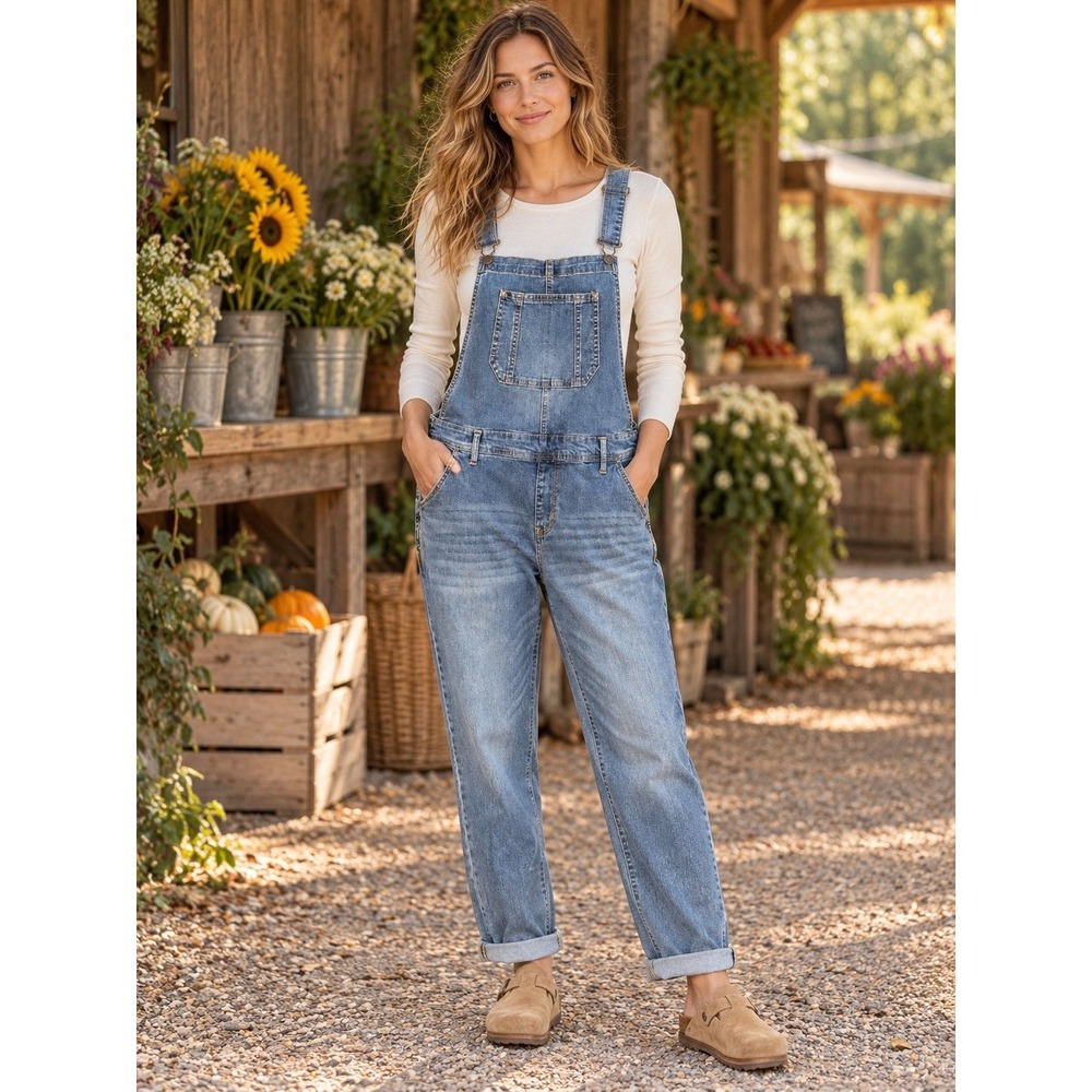 Wallflower Bib Overalls Denim Light Wash Adjustable Straps Stretch FarmCore XL